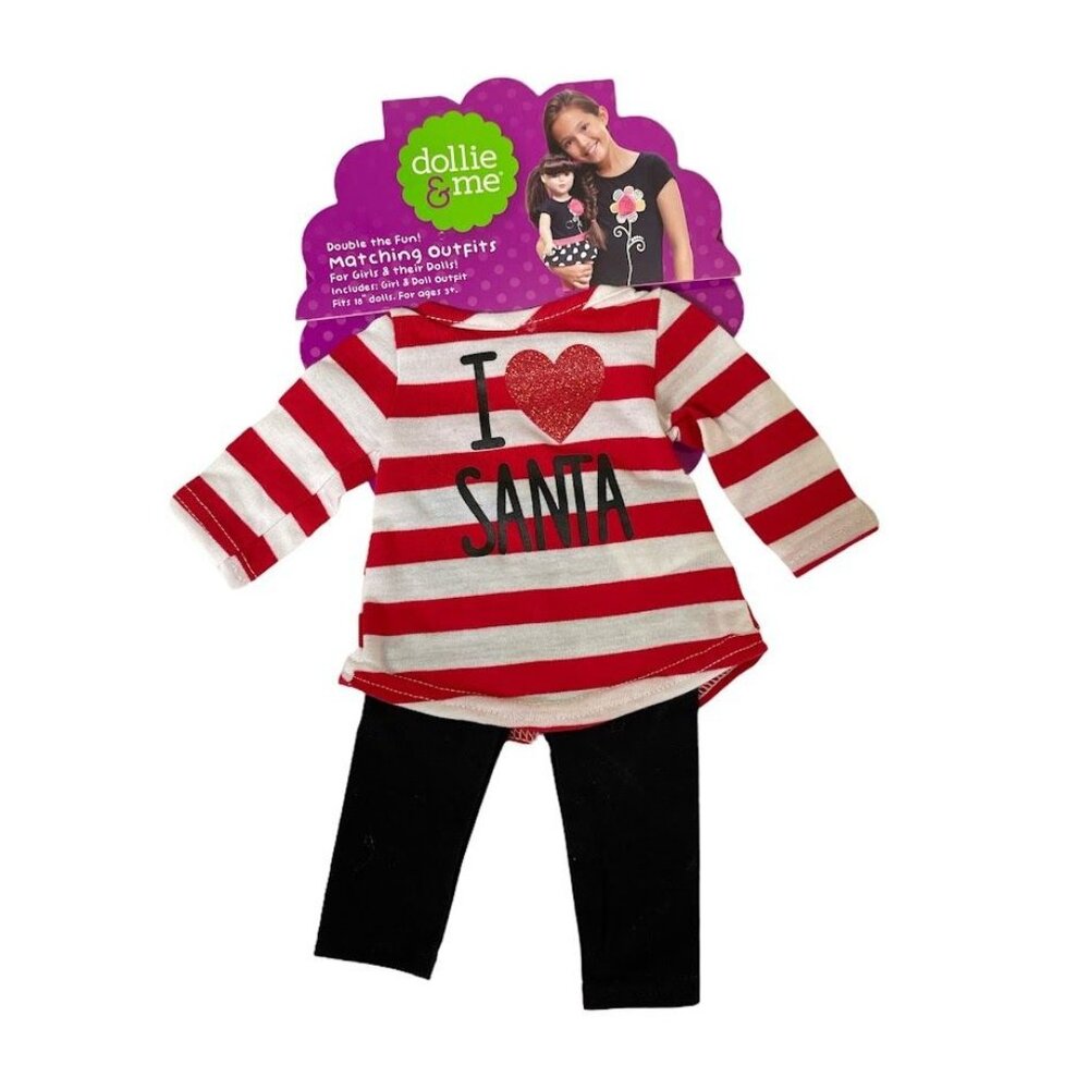 Dollie & Me Matching Doll Outfit "I Love Santa" Red & White Striped Top & Black